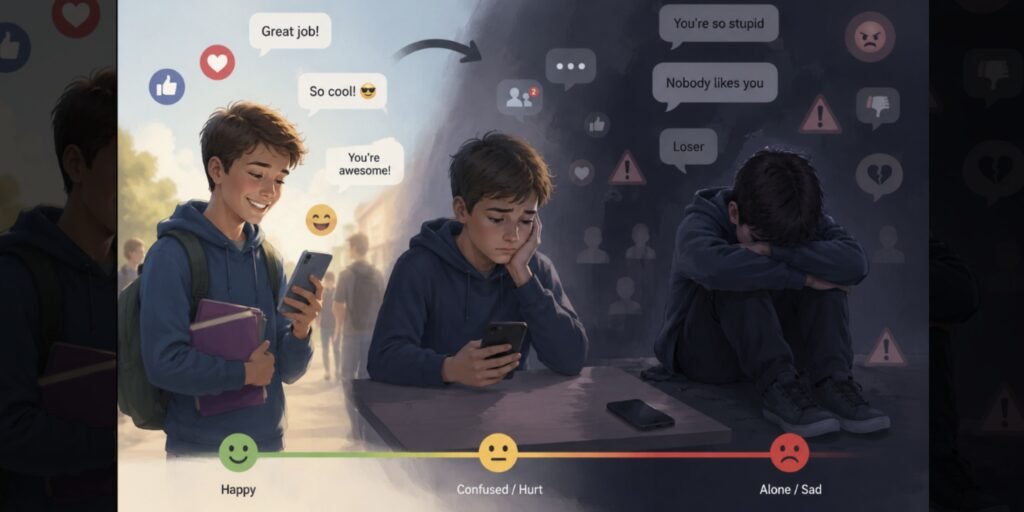 Teenager feeling stressed after experiencing harmful online messages