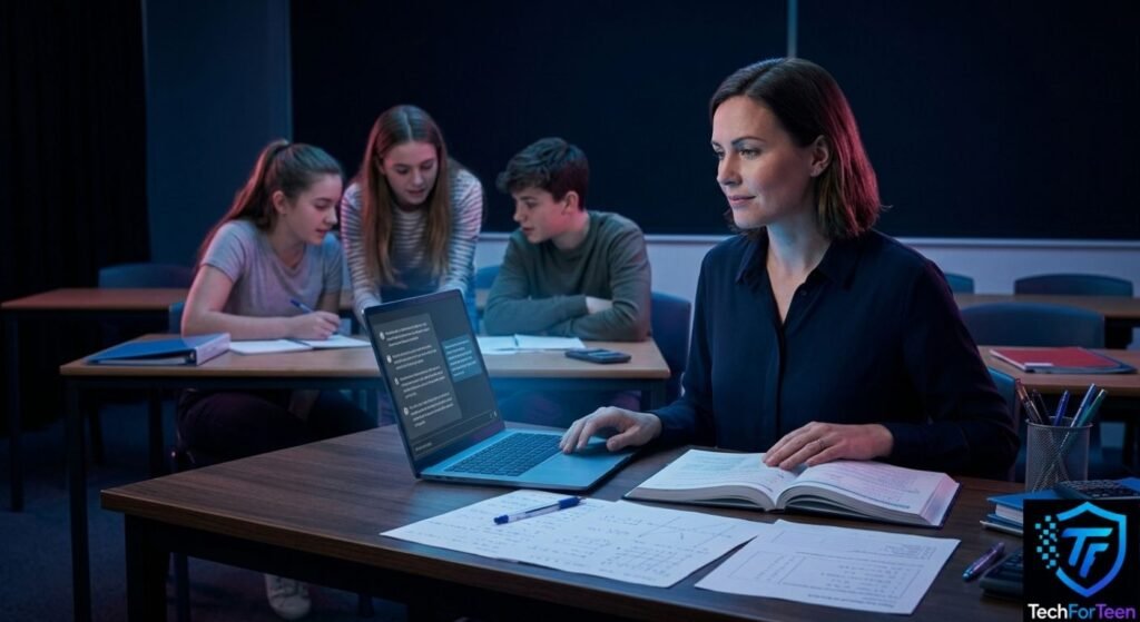 Teacher reviewing Chat GPT information before using it for a lesson