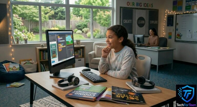 Girl using a computer for learning basic computer