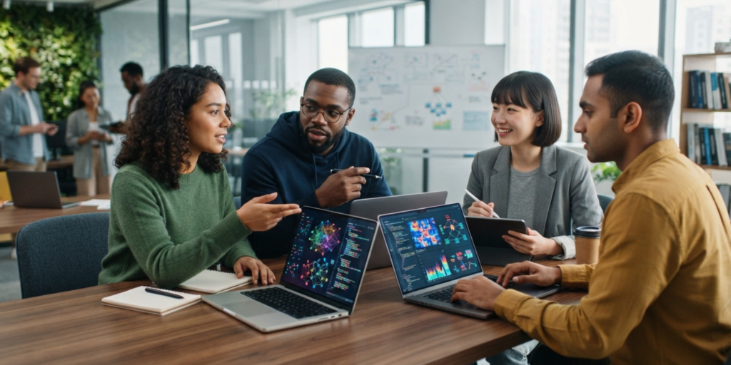 Young professionals working in artificial intelligence careers
