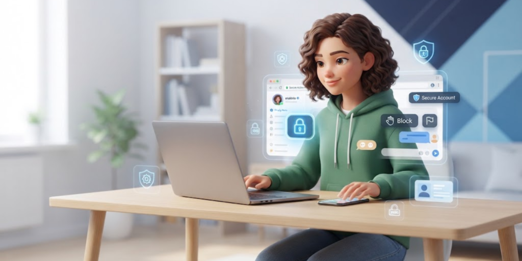 Teenager practicing online safety to prevent cyberbullying