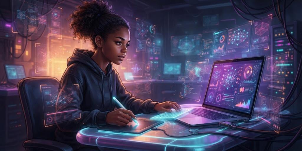 teenager learning digital skills and AI