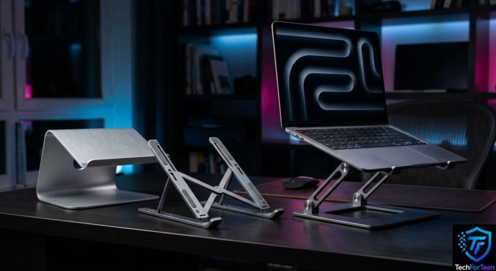 Different laptop stand designs with adjustable and portable features