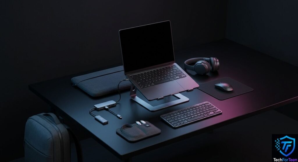 Complete laptop setup with useful accessories for high school students
