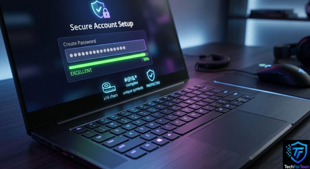 Secure password creation interface showing a long and unique password