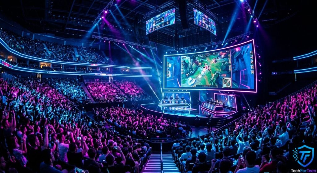 What Is E-Sports - fans watching professional esports players compete in a gaming arena