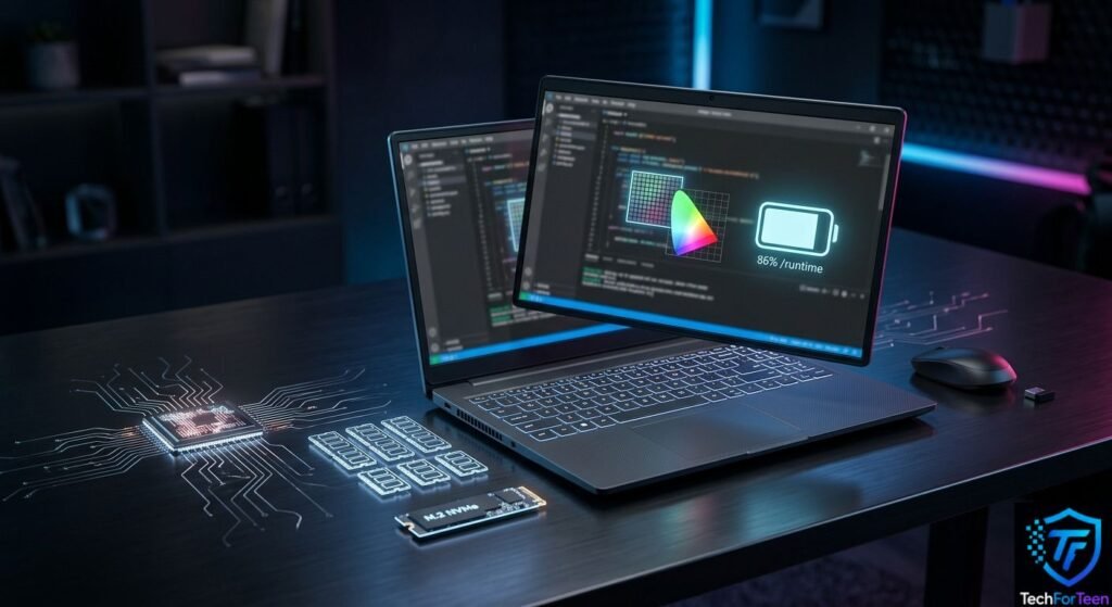 Laptop showing important specifications for students