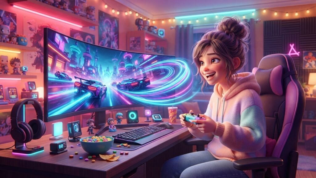 Bright 3D gaming PC with cooling fans helping maintain smooth FPS during gameplay