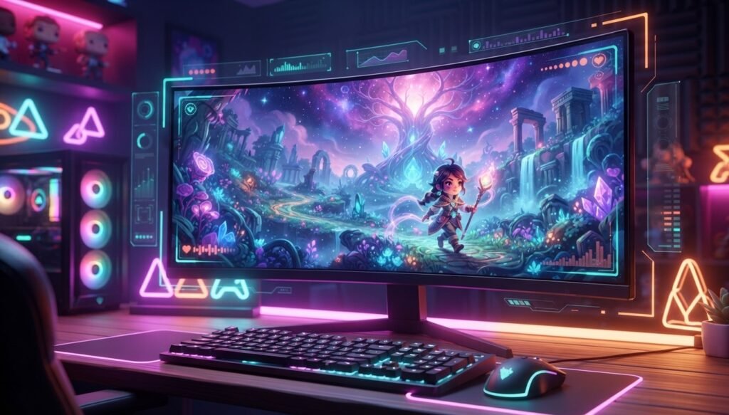 Bright gaming computer showing graphics settings adjusted to improve FPS