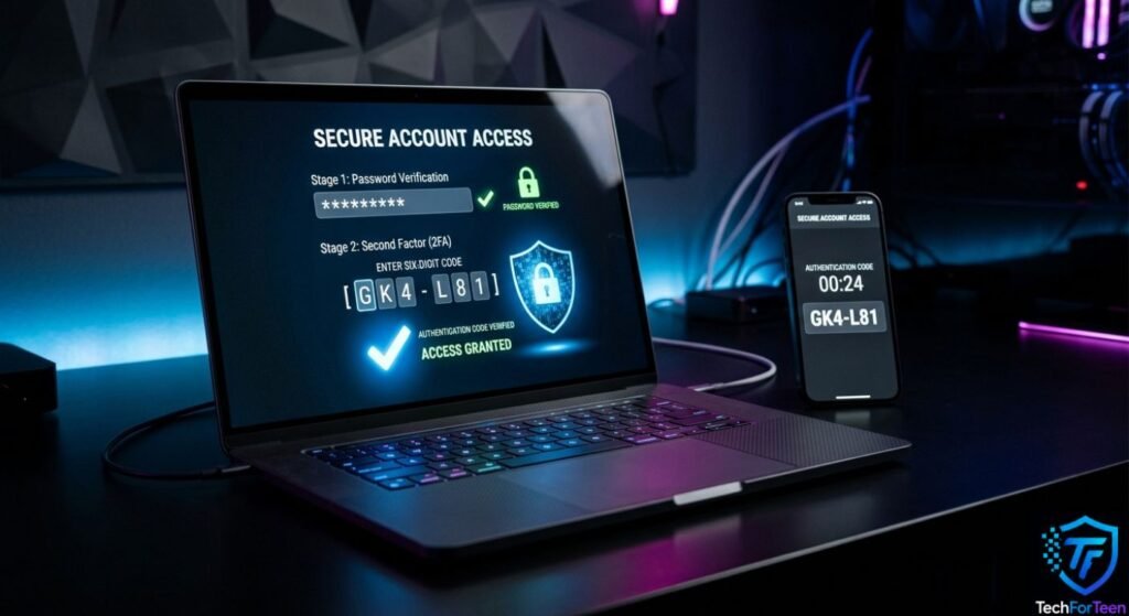 Laptop login protected by password and multifactor authentication