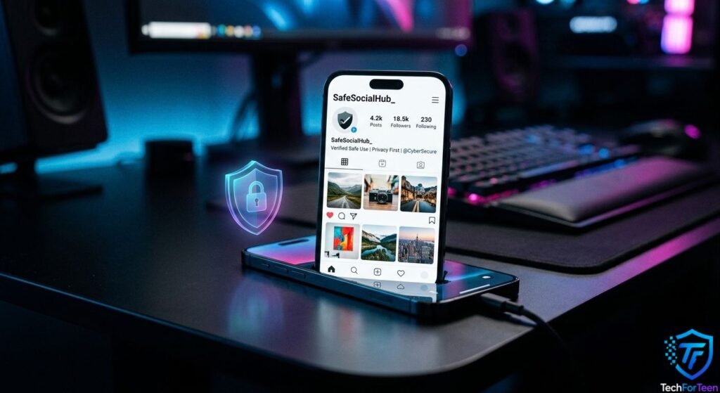 Smartphone with a secure social media profile representing safe Instagram use