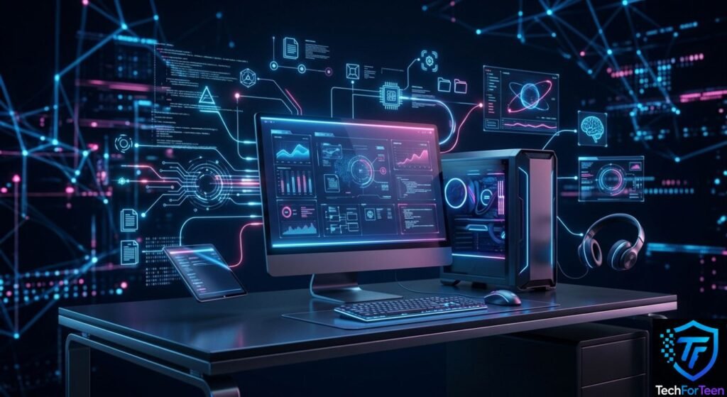 How computers process information, run programs, store data, and help people complete everyday tasks.