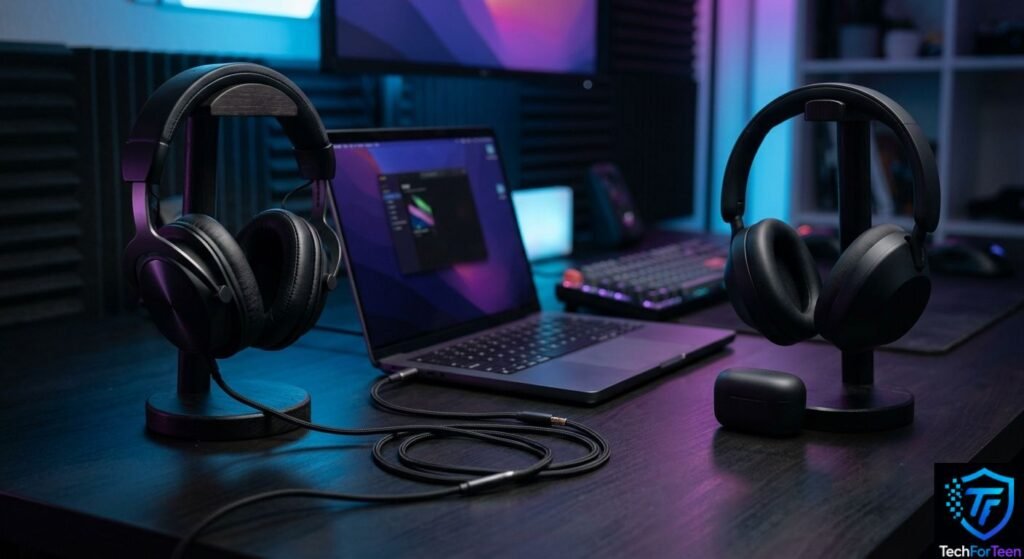 Side-by-side comparison of wired and wireless headphones