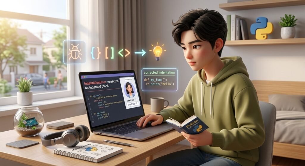 Student learning Python coding with AI