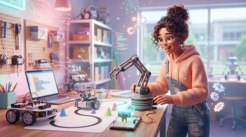 Teen exploring different beginner robotics projects