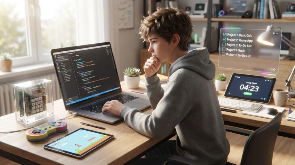 Student choosing a beginner Python project based on personal interests