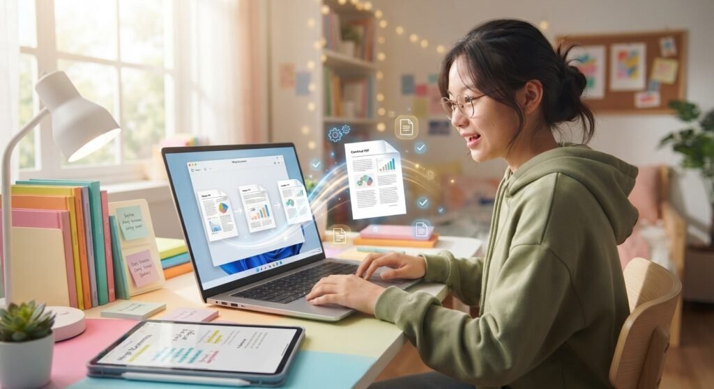 Student combining multiple PDF documents online