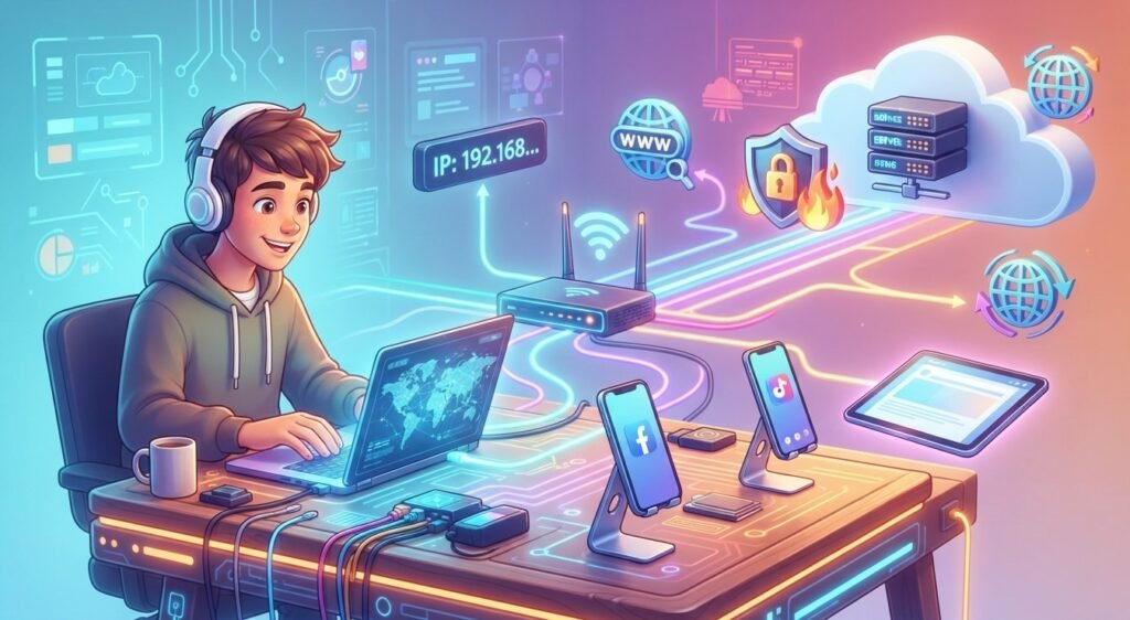 Teen learning cybersecurity networking basics
