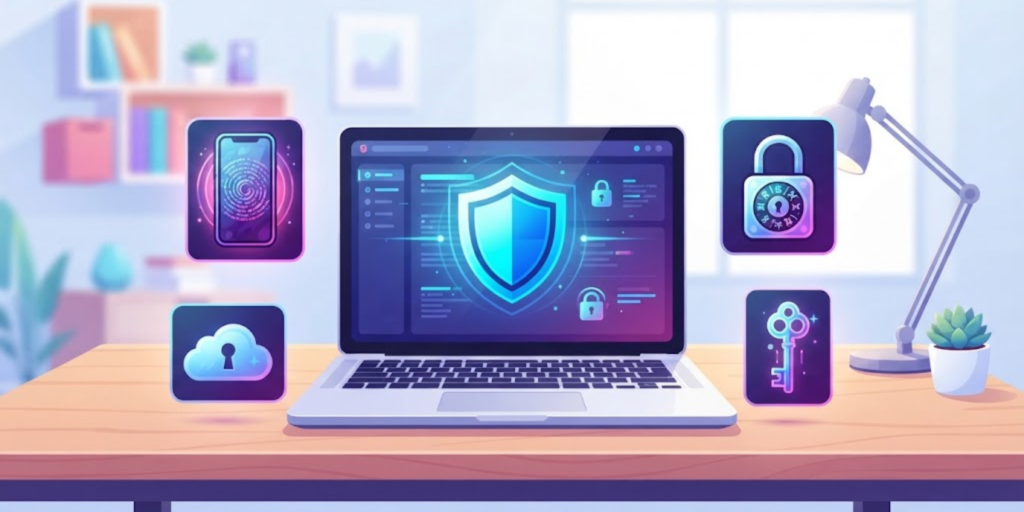 Password security habits including strong passwords and two-factor authentication