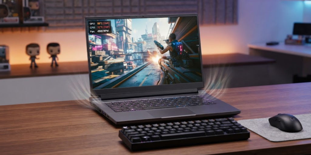 Gaming laptop staying cool while running a video game