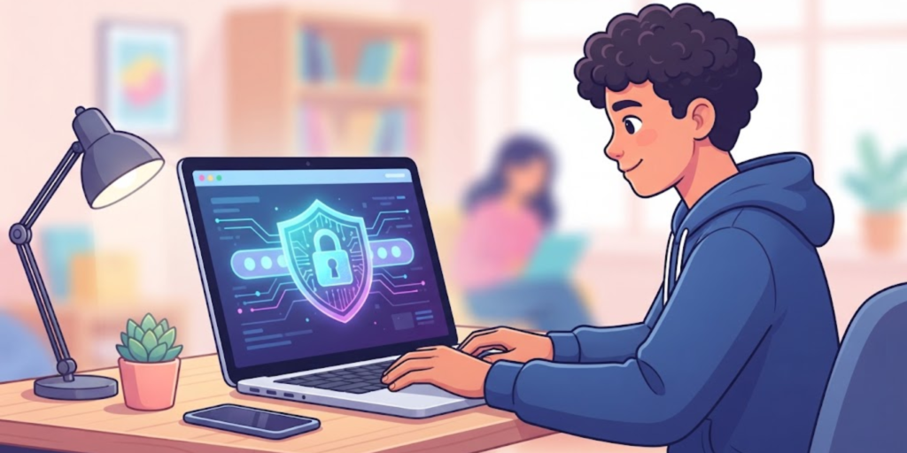 Student keeping a password private and protecting an online account