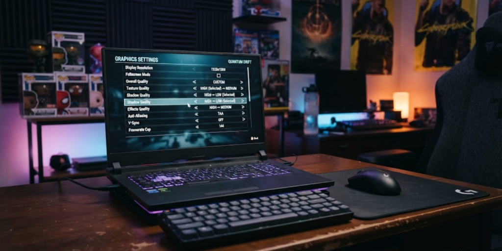 Gaming laptop with lower graphics settings for better performance