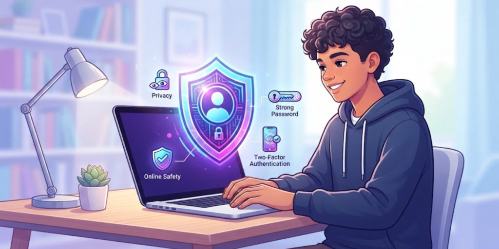 Teenager practicing safe password and online security habits
