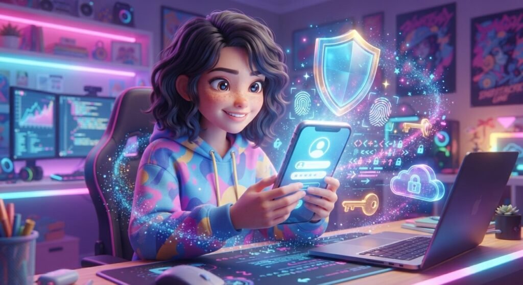 Teen protecting online accounts with two factor authentication