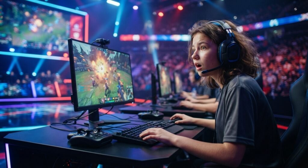 Teen gamer experiencing network delay during an esports match