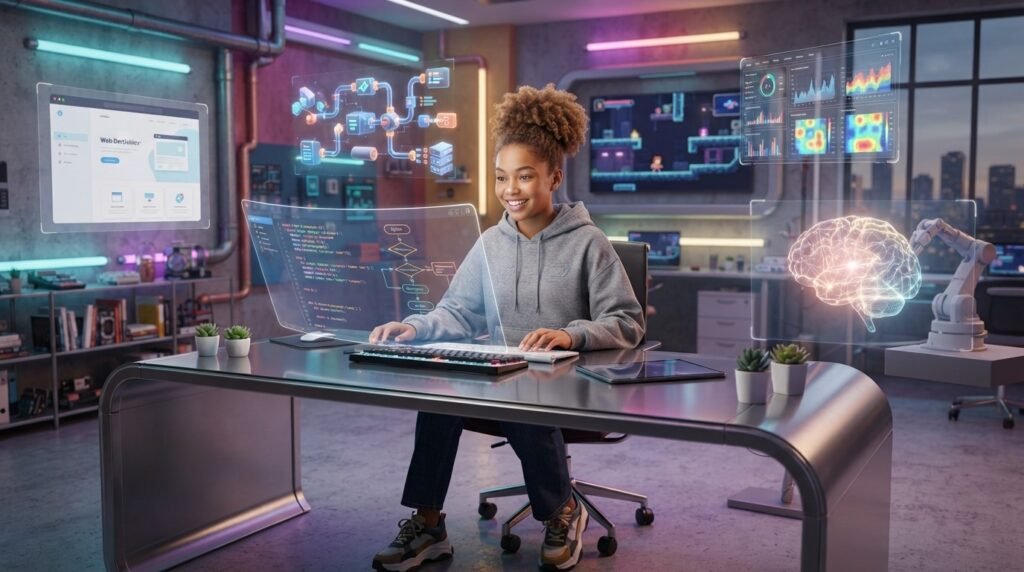 een programmer exploring advanced technology projects after learning Python