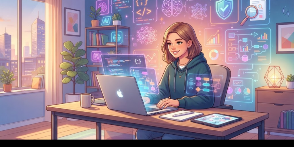Teenager learning useful technology skills on a laptop