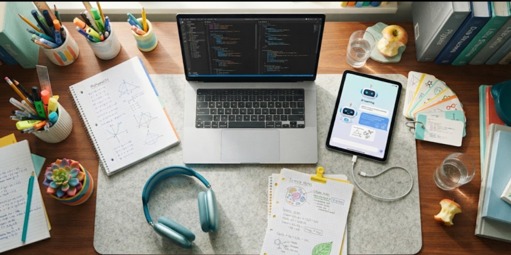 Student using AI tutor for different learning activities