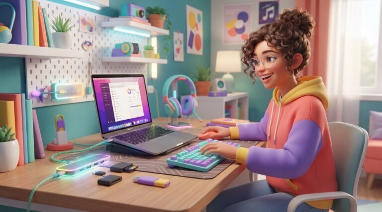 Useful USB accessories for teenagers on a student desk