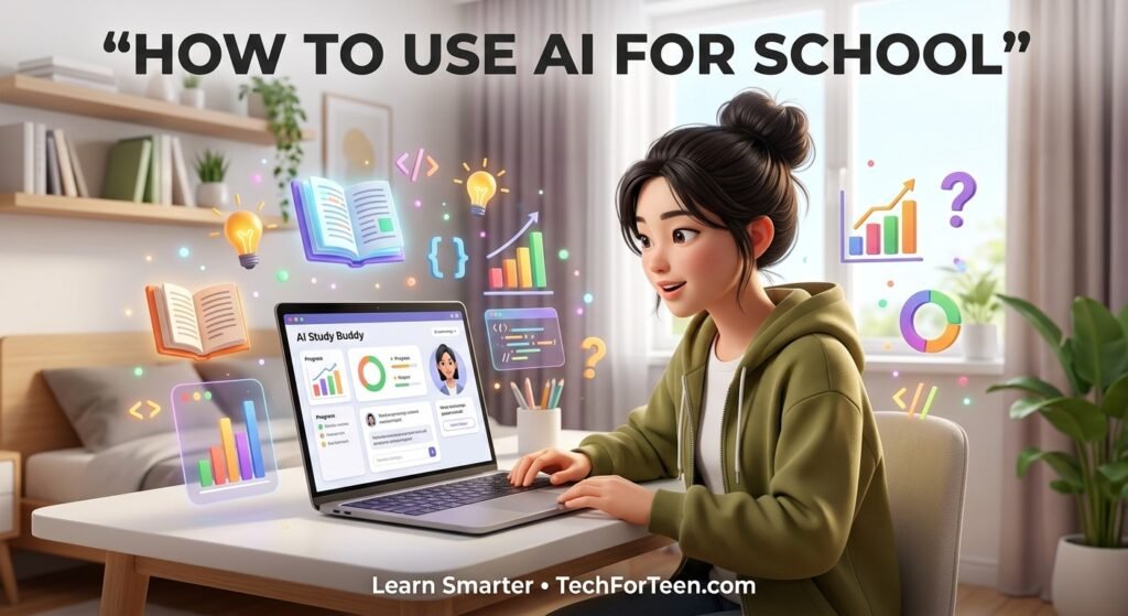 Student using AI to study on a laptop